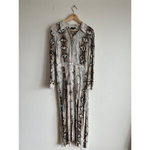 Topshop Snakeskin Print Midi Shirt Dress Tan Cream Mob Luxe High SlitUS 10